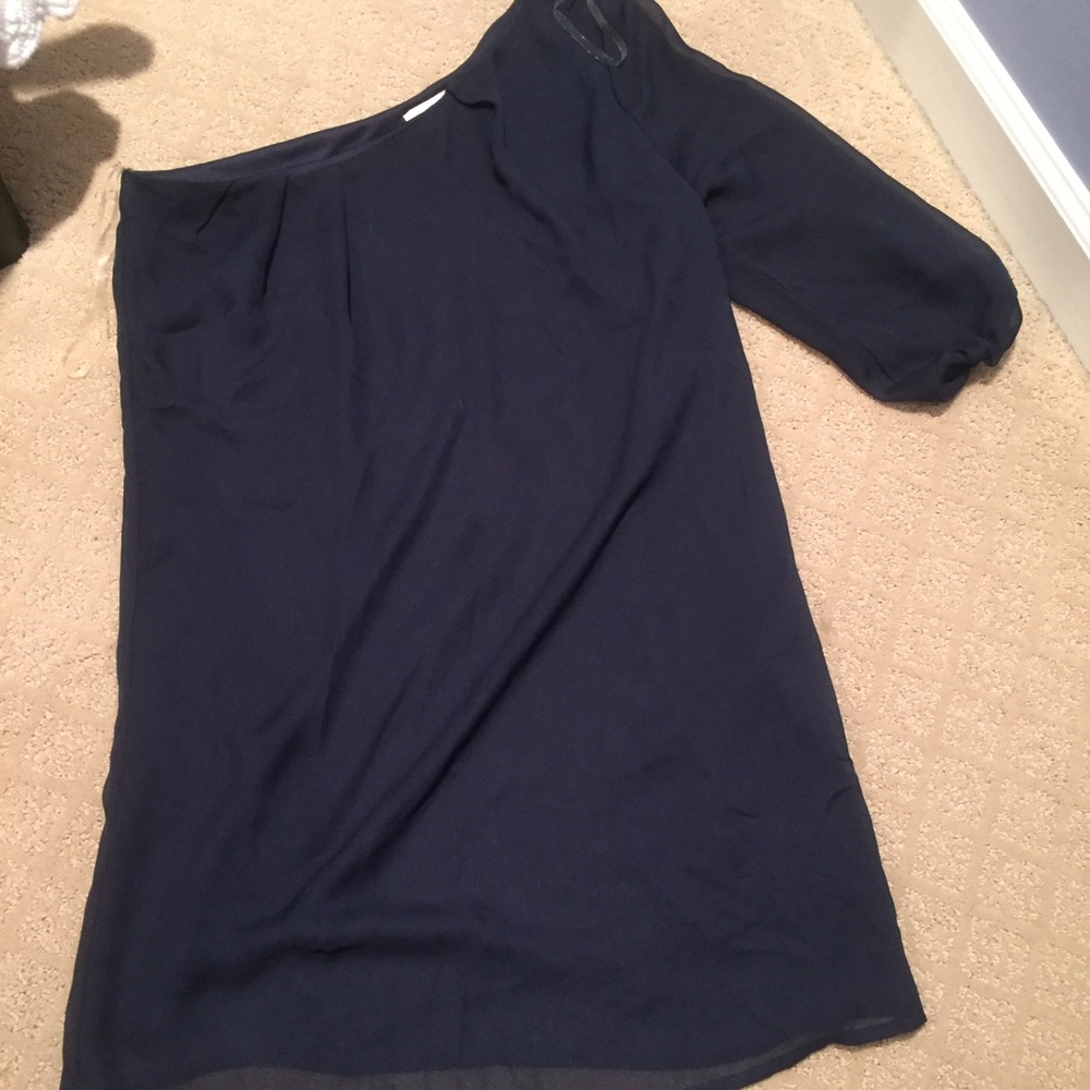 Elegant One Shoulder Navy Dress